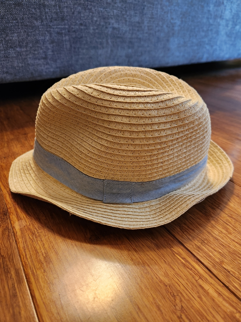Carter's Baby Boy Khaki Straw Fedora Sun Hat with Light Blue Trim 12-24 Months